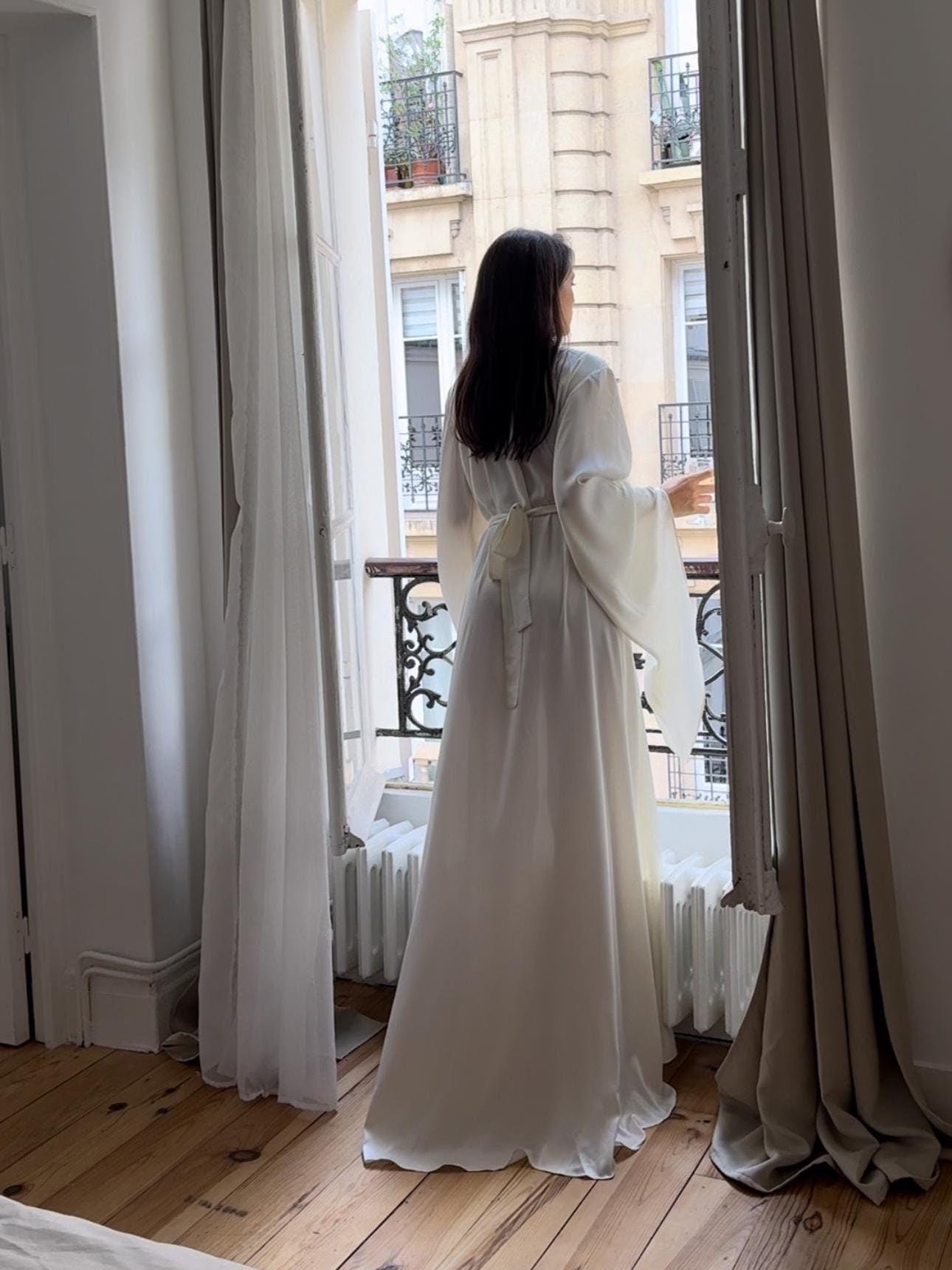 Braut lange Seidenrobe, Satin Boudoir Robe, Morgenmantel, Brautjungfer Geschenk, Hochzeit Maxi Roben, Braut Kimono