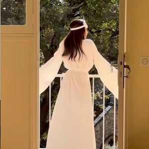 Wedding long silk robe, Satin boudoir robe, Dressing gown, Bridesmaid gift, Wedding maxi robes ,Bridal kimono image 6