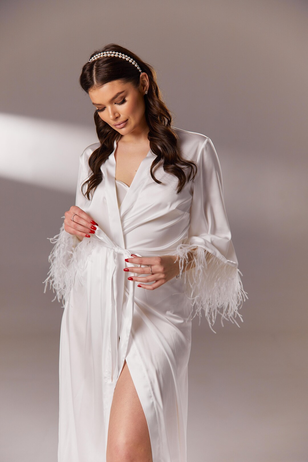 Bride Robe for Wedding Day With Feather White Boudoir Robe Etsy