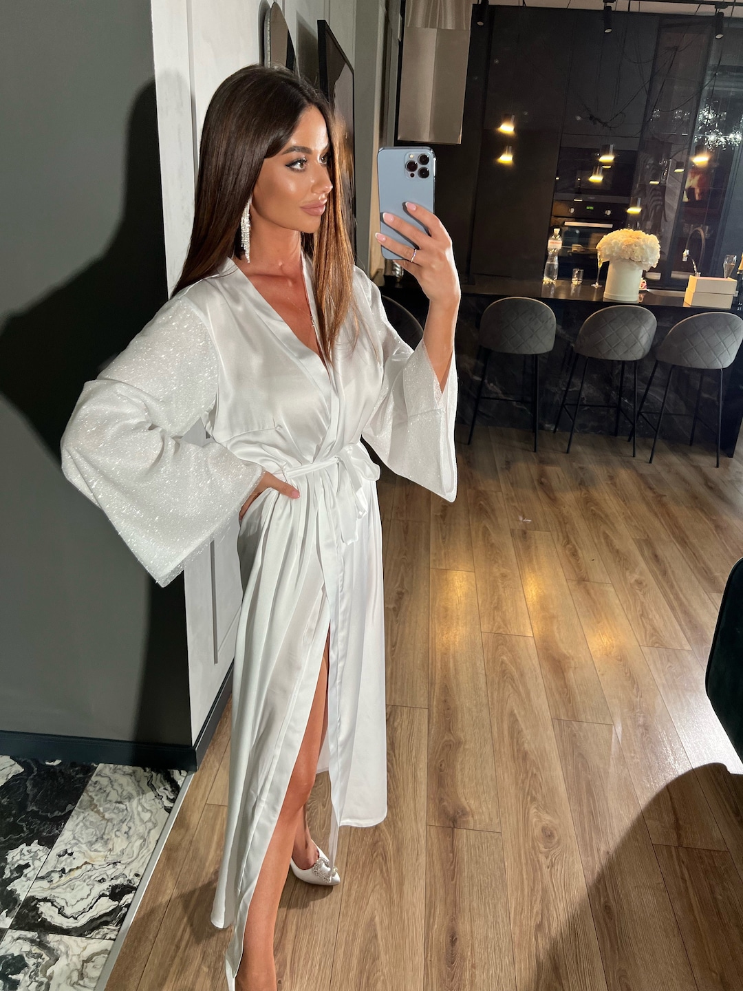 Bride Robe Long White Boudoir Robe Long Silk Robe Bridal - Etsy