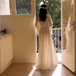 Wedding long silk robe, Satin boudoir robe, Dressing gown, Bridesmaid gift, Wedding maxi robes ,Bridal kimono image 10