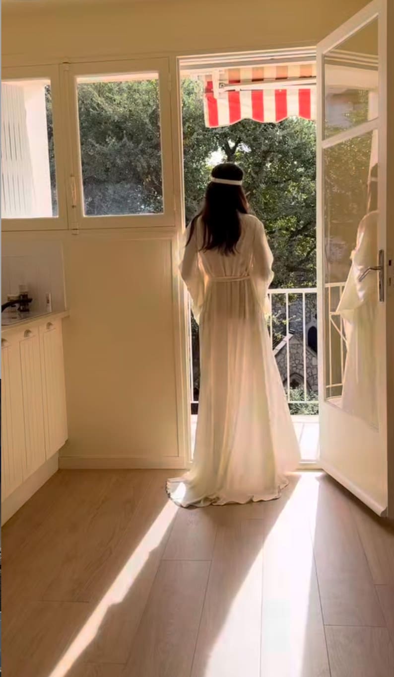 Wedding long silk robe, Satin boudoir robe, Dressing gown, Bridesmaid gift, Wedding maxi robes ,Bridal kimono image 10