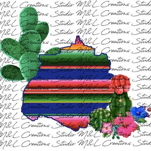 May include: A digital design featuring a colourful striped pattern in shades of red, pink, blue, green, and yellow. The pattern is surrounded by cactus and flower illustrations. The design is perfect for creating crafts, apparel, and home decor.