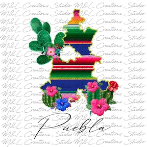 Puebla Mexico Zarape Floral Cactus Nopales Design PNG / SUBLIMATION / HTV / T-Shirt Design / Instant Download