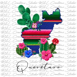 Querétaro Mexico Zarape Floral Cactus Nopales Design PNG / SUBLIMATION / HTV / T-Shirt Design / Instant Download