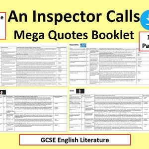 GCSE An Inspector Calls mega quotes booklet ~ 60+ quotes from characters and themes analysed ~ Made by a grade 9 student ~ Instant download