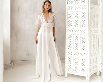 See Through Lace Robe, White Maxi Robe, Custom Bridal Robe, Long Wedding Robe, Getting Ready Robe, Bridal Party Robe, Honeymoon Outfits