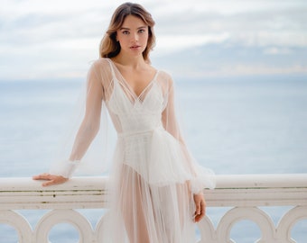 Sheer Lace Bridal Robe, bridal gown, maternity dress, long wedding robe, getting ready, wedding day, boudoir robe, boho boudoir simple dress