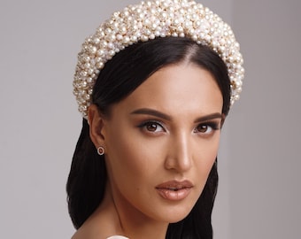 bandeau de mariage, bandeau de perle de mariée, pièce de tête perlée, bandeaux boho, large, bandeau embelli, couronne, diadème, perle Accessoires