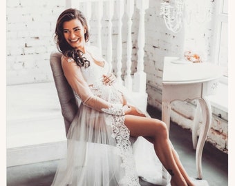 ivory lace off shoulder maternity photoshoot gown/dress reviews Ivory Lace Sexy Off-the-shoulder Holiday Maternity Photoshoot Gown