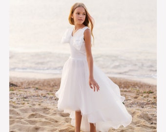 Vestido de niña de flores de encaje, vestidos de niña de flores, vestido de niña de marfil de encaje, vestido de encaje blanco, primera comunión