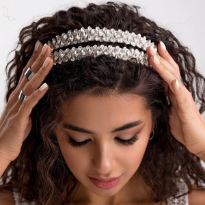 Crystal Encrusted Padded Headband, Double Crystal Velvet Padded Headband, Black Padded Headband, Women Bridal Crystal encrusted headband image 2