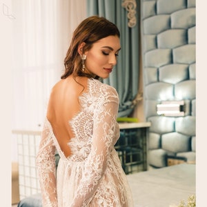 Offenes Spitzenkleid, Brautkleid, Langes Elfenbein Boudoir Kleid für Braut, Brautkleid lang, Tüll robe Umstandskleid Fotoshooting