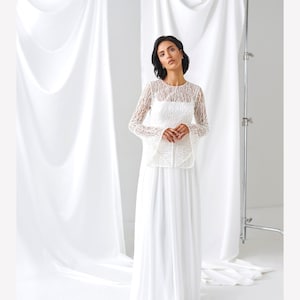 bohemian wedding dress, Ivory lace long sleeves dress, Flutter Sleeve, Boho Bell Sleeve