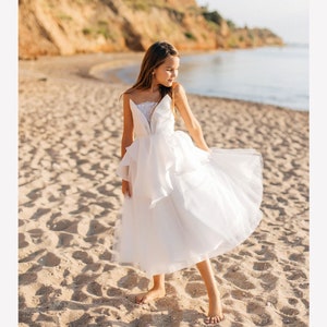 Ivory Flower Girl Dress, Special Occasion Airy Girls Dresses, like a bride princess