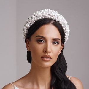White Pearl Velvet Padded Headband, Large Matador Thick  display picture 2