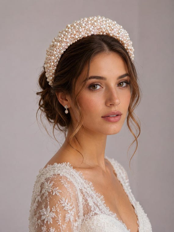 Bridal Pearl Headband, Bridal Headpiece, Wide Pearl Headband 