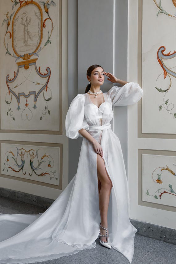 white dress with sheer puff sleeves Ivory White Daisy Prom Dresses Half Puffed Sleeve Sheer Boned Bodice 24370 Ivory / 26W
