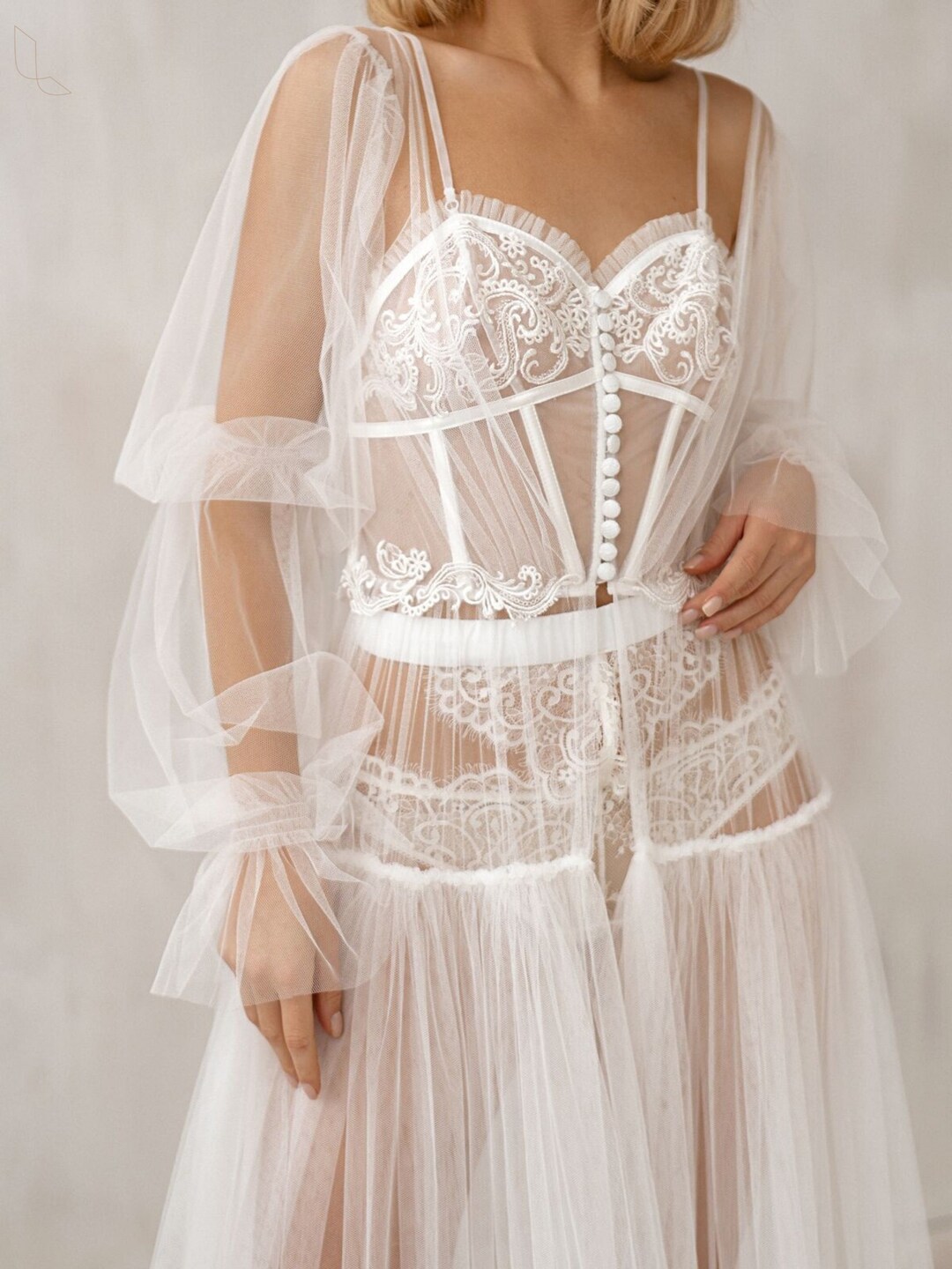 Sheer Bridal Robe Long Lace Bridal Gown READY MADE in USA Etsy