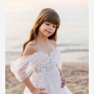 Beach Flower Girl Dress, Open Back Flower Girl Dress, Long Dresses For Girls, Flower Girl Dress Boho, Off White