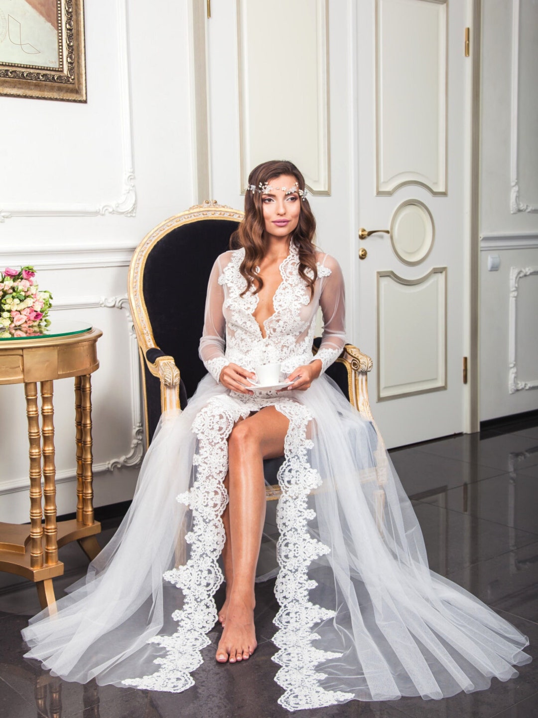 Vestaglia da sposa, pizzo per abito da sposa, vestaglia da donna