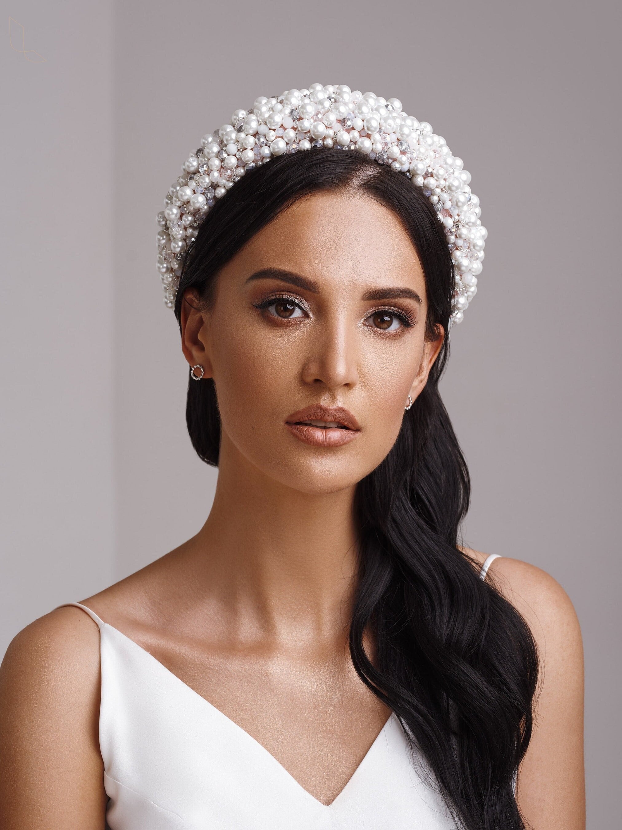 Elegante diadema nupcial para niñas imitado perla tocado corona de