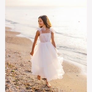 Vestido de encaje para niñas, vestido blanco boho, vestido tul, vestido de dama de honor junior, vestido de niña de flor de marfil