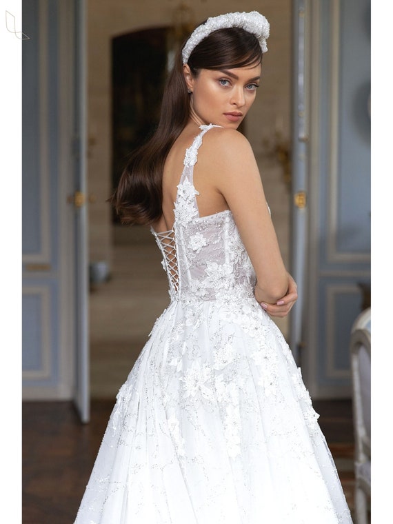 White & Ivory Lace Bridal Headband yhst-  main image 4