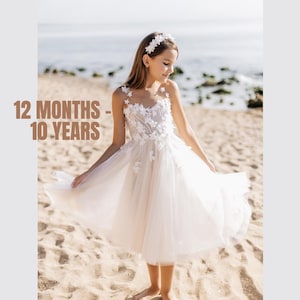 Ivory flower girl dress, Lace flower girl dresses, Tulle Flower Girl Dress, Boho Flower Girl, Birthday Dress