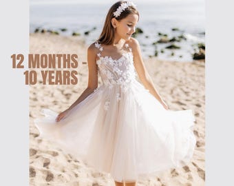 Ivory flower girl dress, Lace flower girl dresses, Tulle Flower Girl Dress, Boho Flower Girl, Birthday Dress