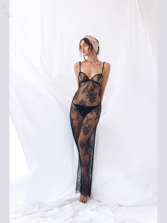 Slim Cut Plunge Lace Slip Dress, Elegant Wedding Lingerie, Sexy Nightwear, Women Gift
