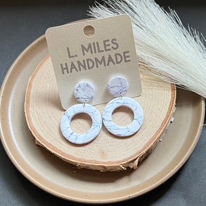 Marbled Polymer Clay Circle Earrings: Lightweight Dangle Earrings
