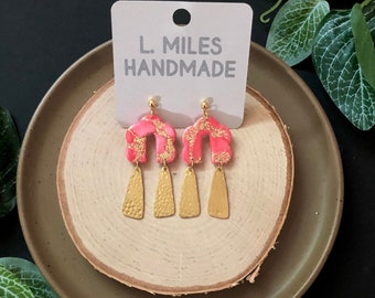 Rosa und Gold Polymer Clay Ohrringe: Leichte Statement-Schmuck