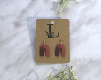 Red to orange ombré mini arch earrings , lightweight earrings, Clay earrings, handmade earrings