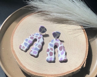 Mosaik Ohrringe aus Polymer Clay: Lila Handgefertigte Schmuckstücke