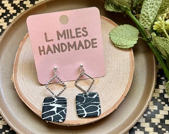 Black and white earrings, lightweight earrings, silver earrings, gifts for her, unique jewelry, polymer clay jewelry earrings