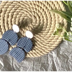 Blue and white clay earrings Fall Earrings lightweight earrings dangle earrings textured earrings image 7