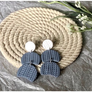 Blue and white clay earrings Fall Earrings lightweight earrings dangle earrings textured earrings image 9