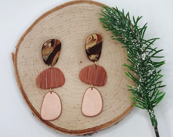 Rose gold and brown clay dangle earrings | hypoallergenic | lightweight