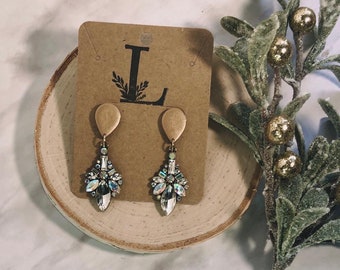 Gold and crystal clay earrings, 1920s style earrings, weddings earrings, lightweight earrings