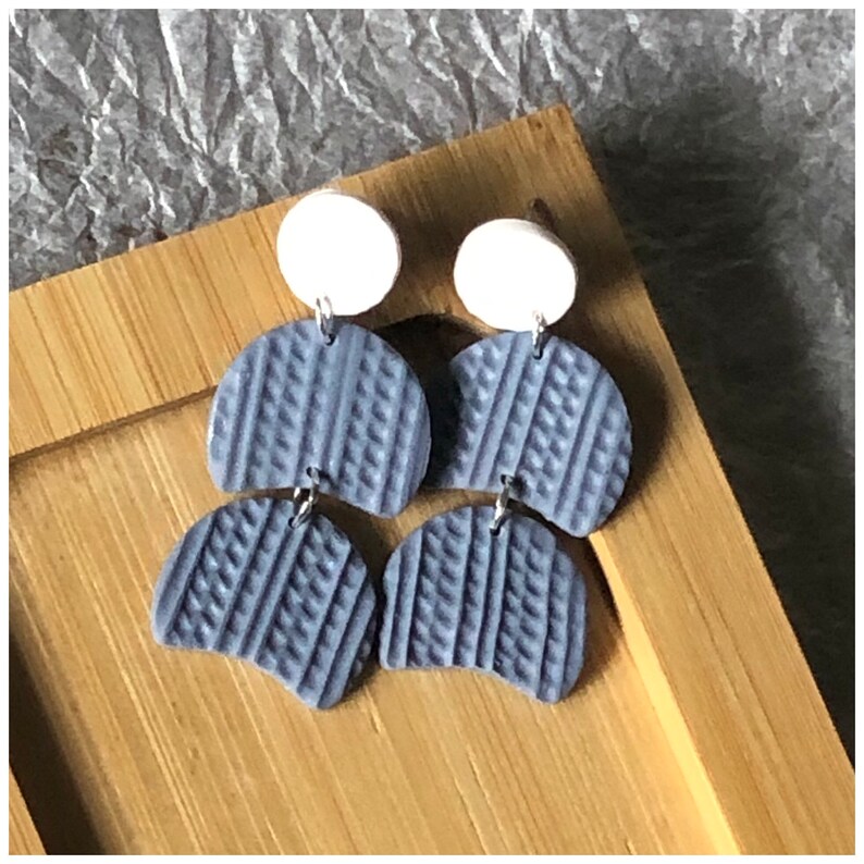 Blue and white clay earrings Fall Earrings lightweight earrings dangle earrings textured earrings image 10