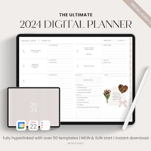 2024 Digital Planner, 2024 Horizontal Planner, Minimalist, 2024 Dated Planner, Hyperlinked Digital Life Planner, GoodNotes That Girl Planner