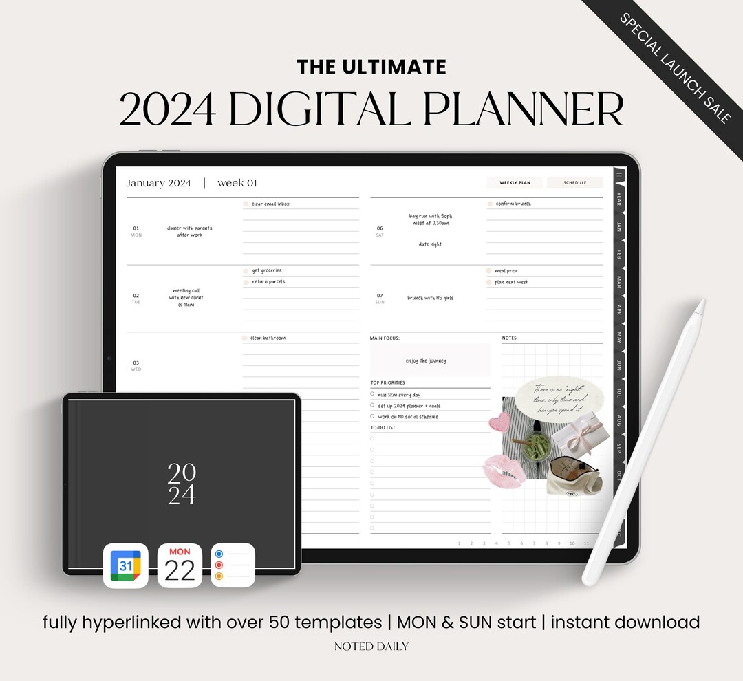 2024 Digital Planner, Horizontal Planner, 2024 Dated Planner ...