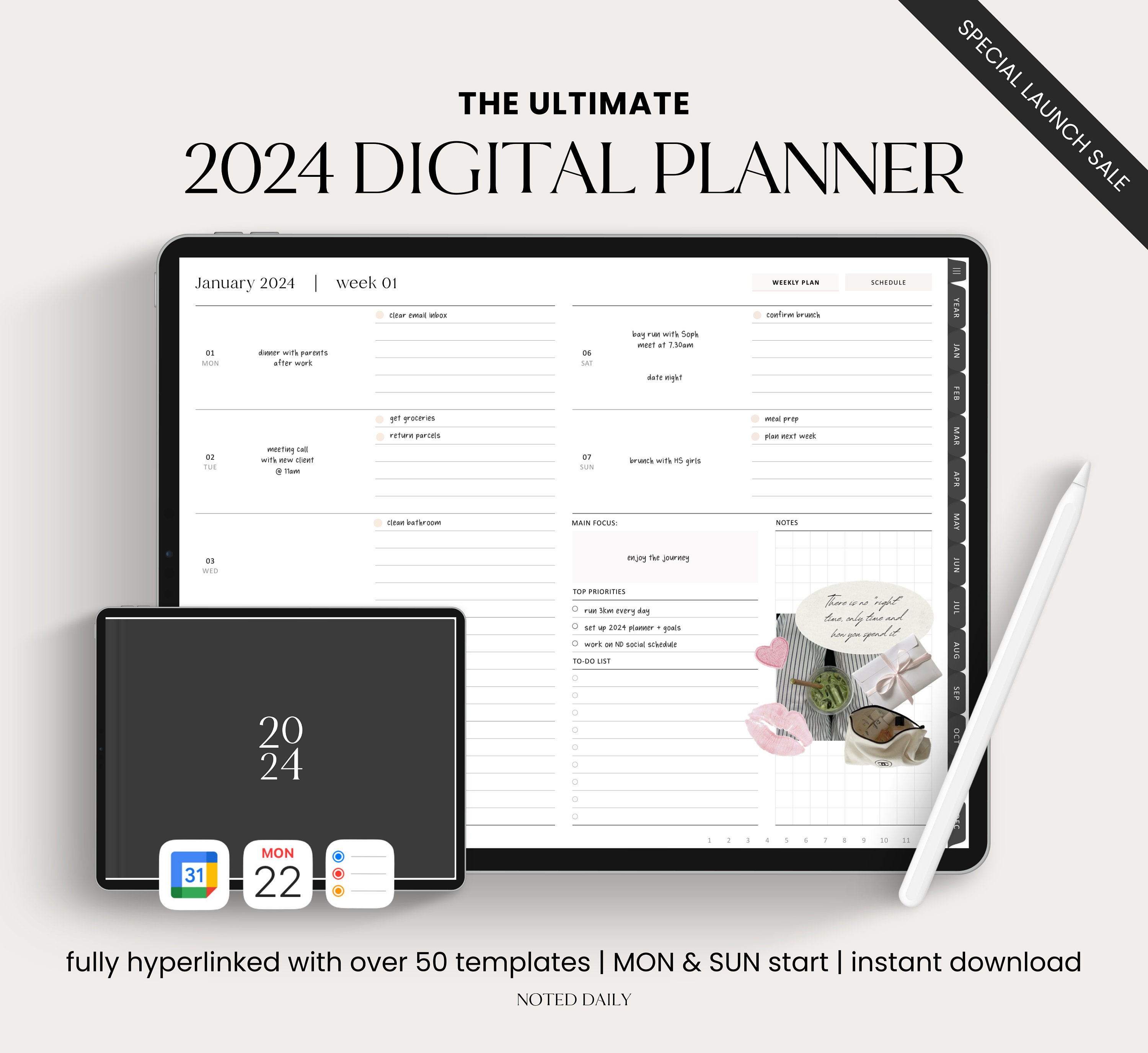 2024 Digital Planner, Horizontal Planner, 2024 Dated Planner ...
