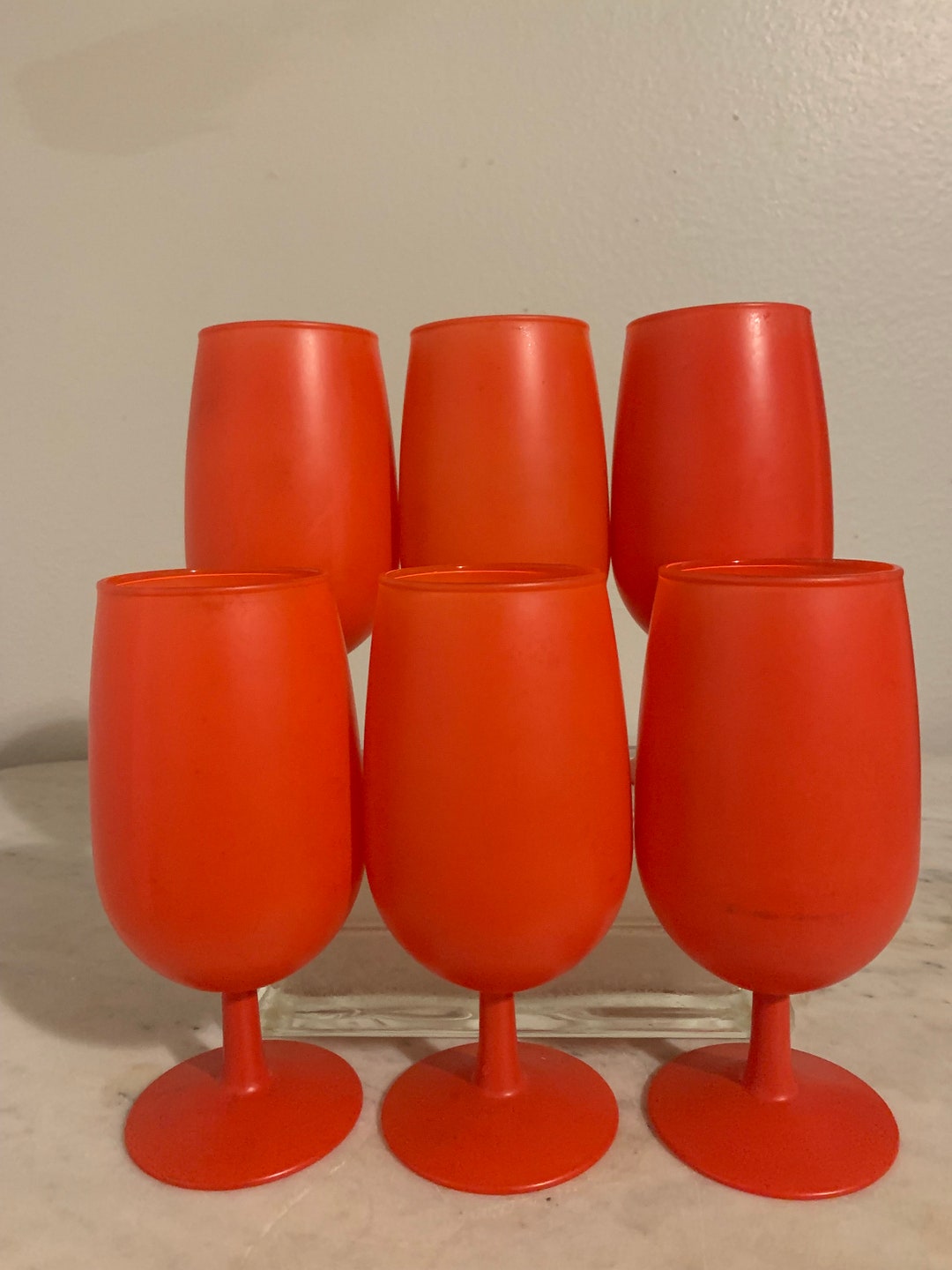 Frosted Red/orange Goblets From Rainbow Glass Co Etsy
