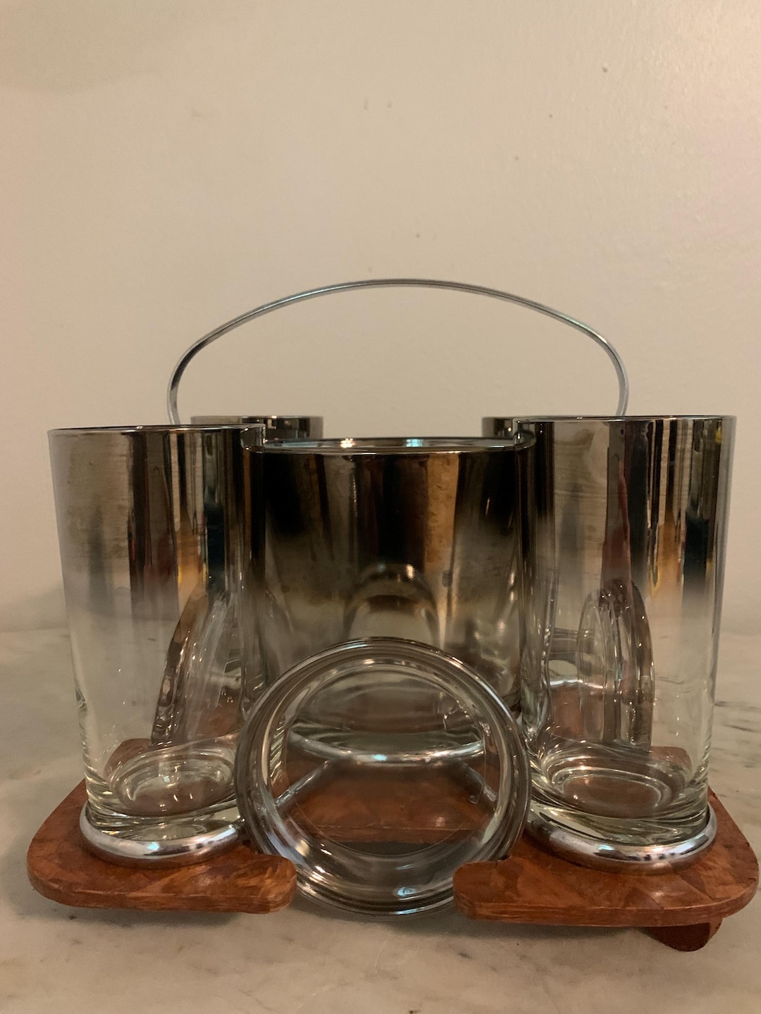 Queens Lusterware Glass Caddy Coasters and Ice Bucket - Etsy