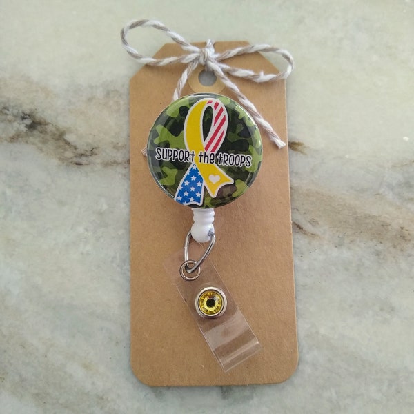 Support The Troops Yellow Ribbon Retractable Badge Reel ~ Badge Holder ~ ID Holder