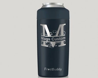 Frost Buddy - Monogram Name Custom Engraved Can Cooler Fits 12oz Cans, Slim Cans, Bottles, and 16oz Cans & Bottles!