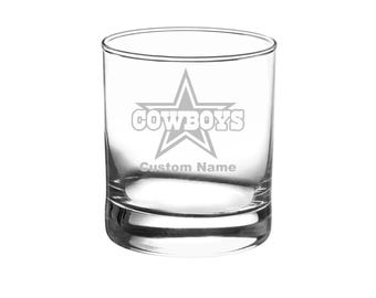 Dallas Cowboys Custom Engraved Whiskey Glass - Personalized Whiskey Tumbler - Etched Gift for Groomsmen, Weddings, Birthdays