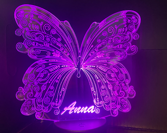 Custom Butterfly LED Night Light with Personalized Name Engraving